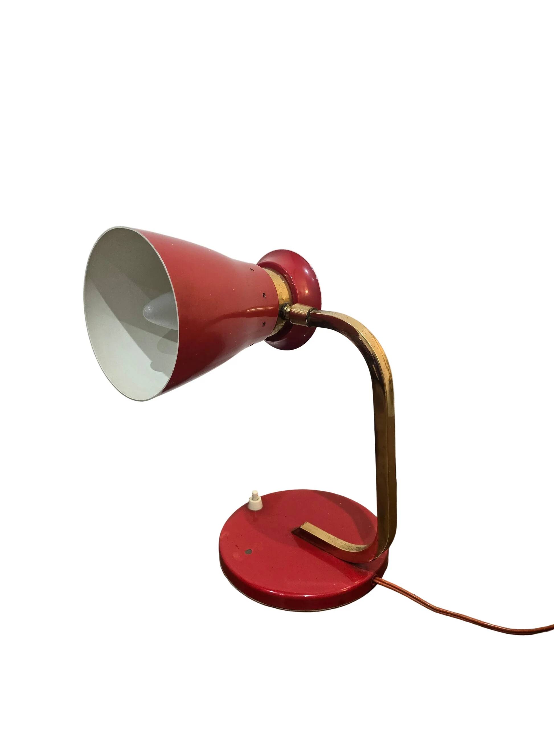 Vintage diabolo desk lamp, red and brass – 1950s/60s