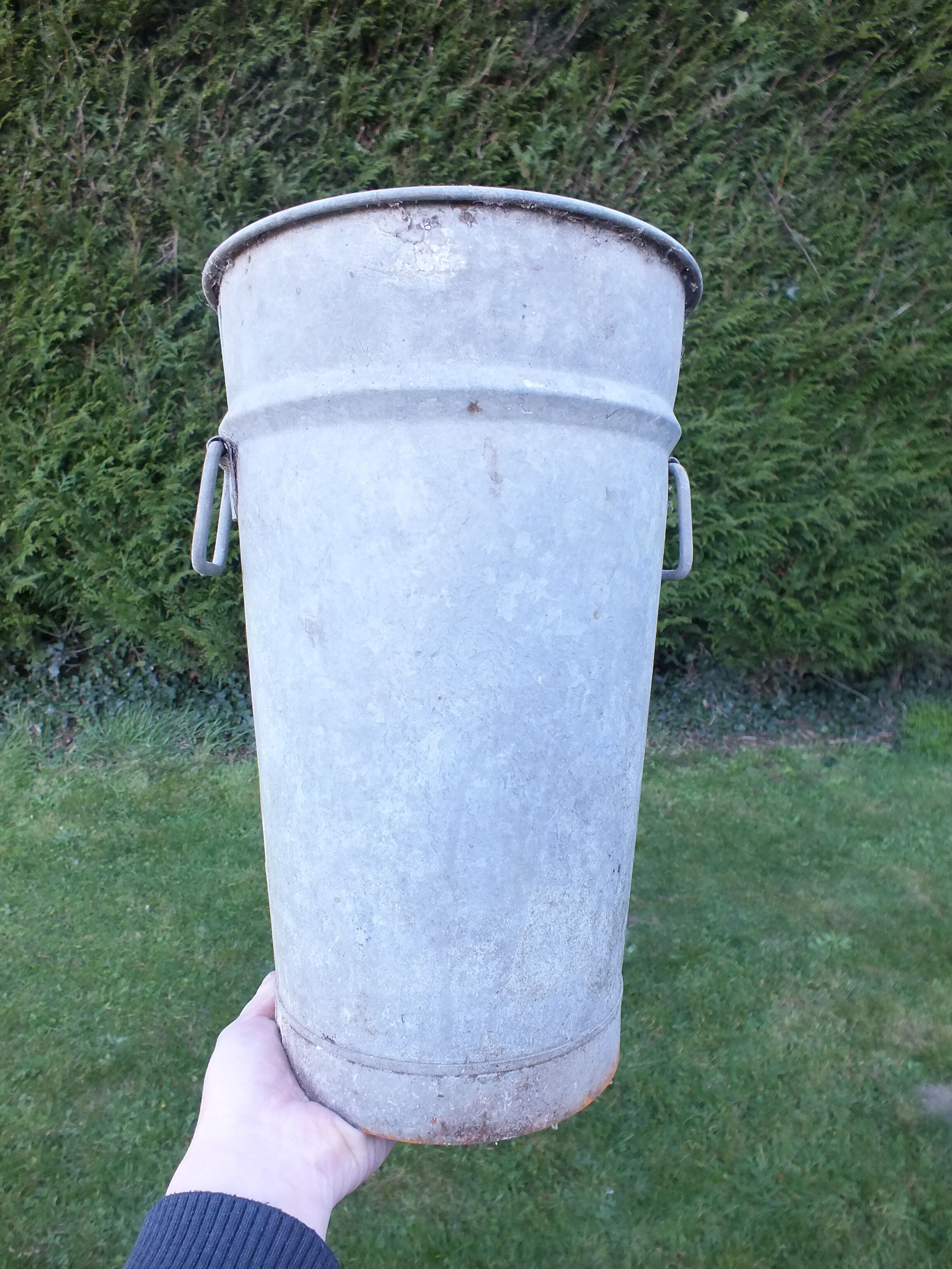 Pair of old galvanized florist pots for the garden