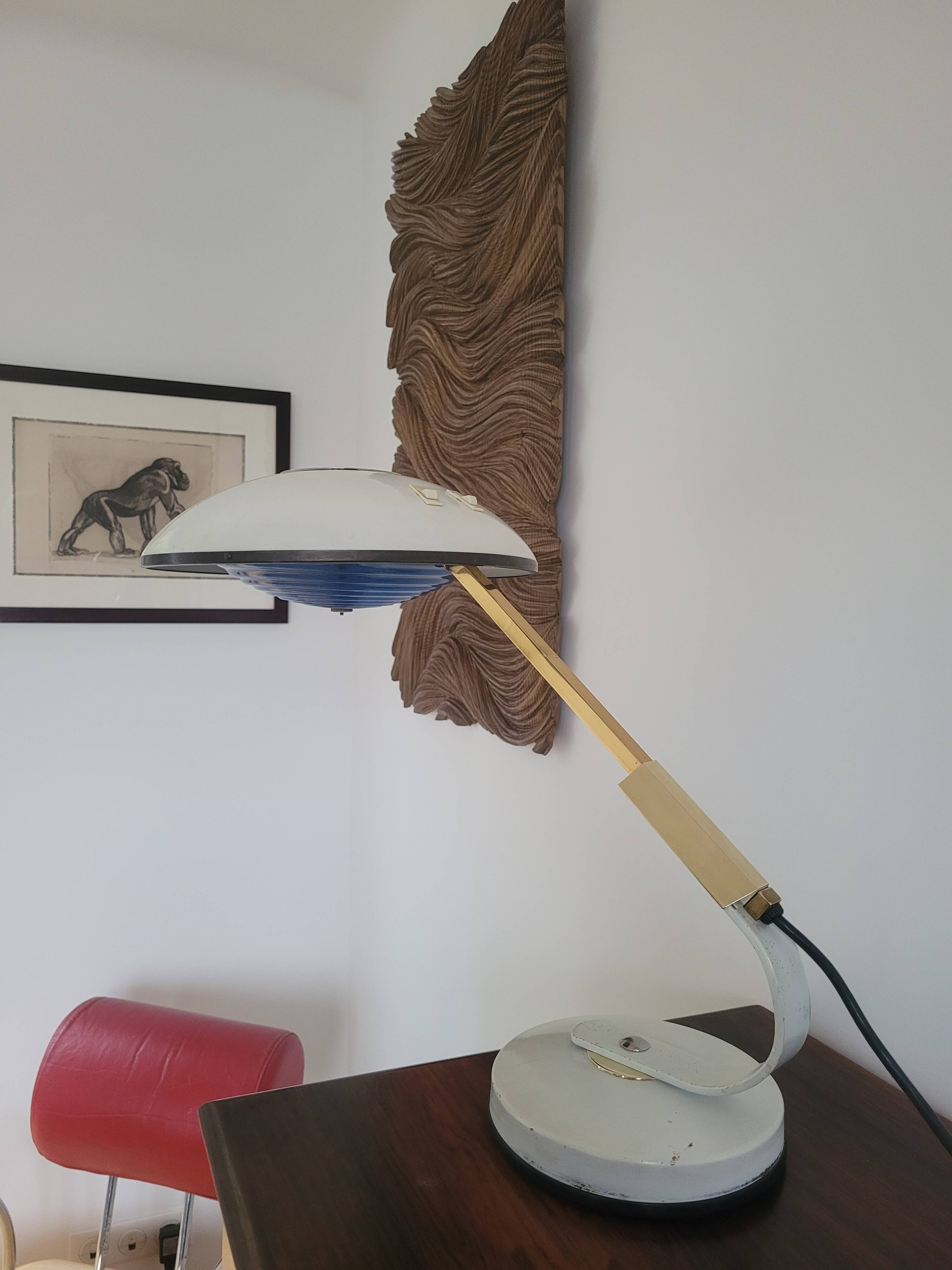 Lampe Ferdinand Solere avec son réflecteur bleu, années 50