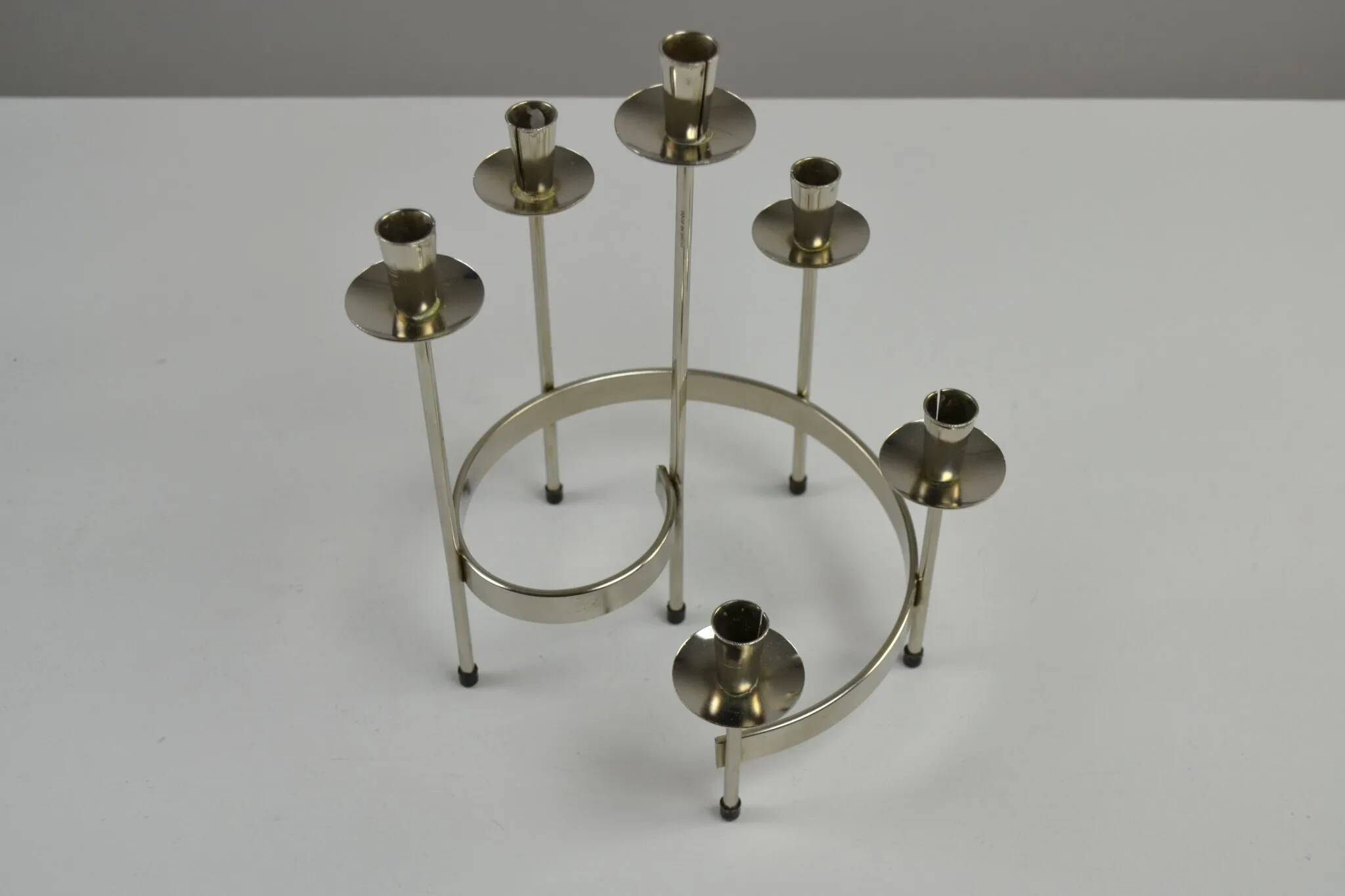 Pair of White Metal “Spiral” Candle holders by Gunnar Ander for Ystad-Metall, Sweden, 1960s