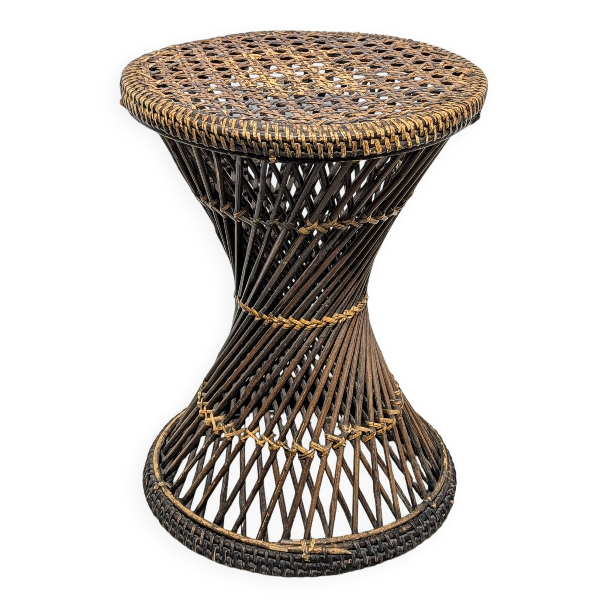 Vintage rattan diabolo stool