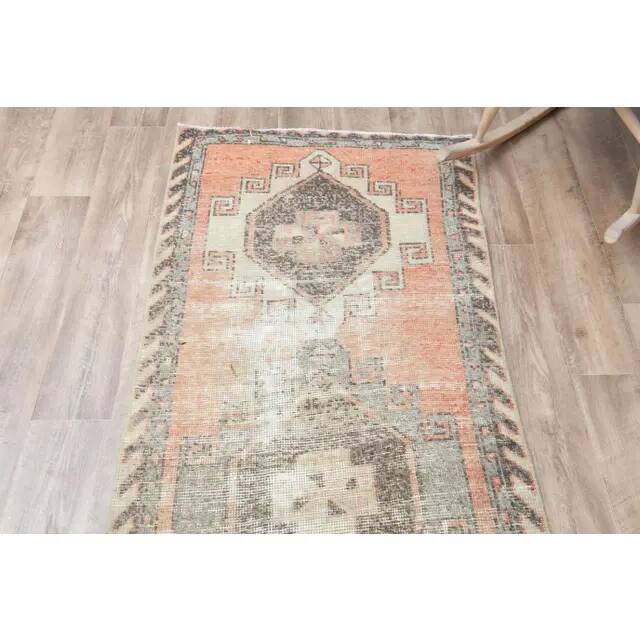 1970s Turkish Oushak Handmade Wool Cotton Orange Runner Rug 85x266