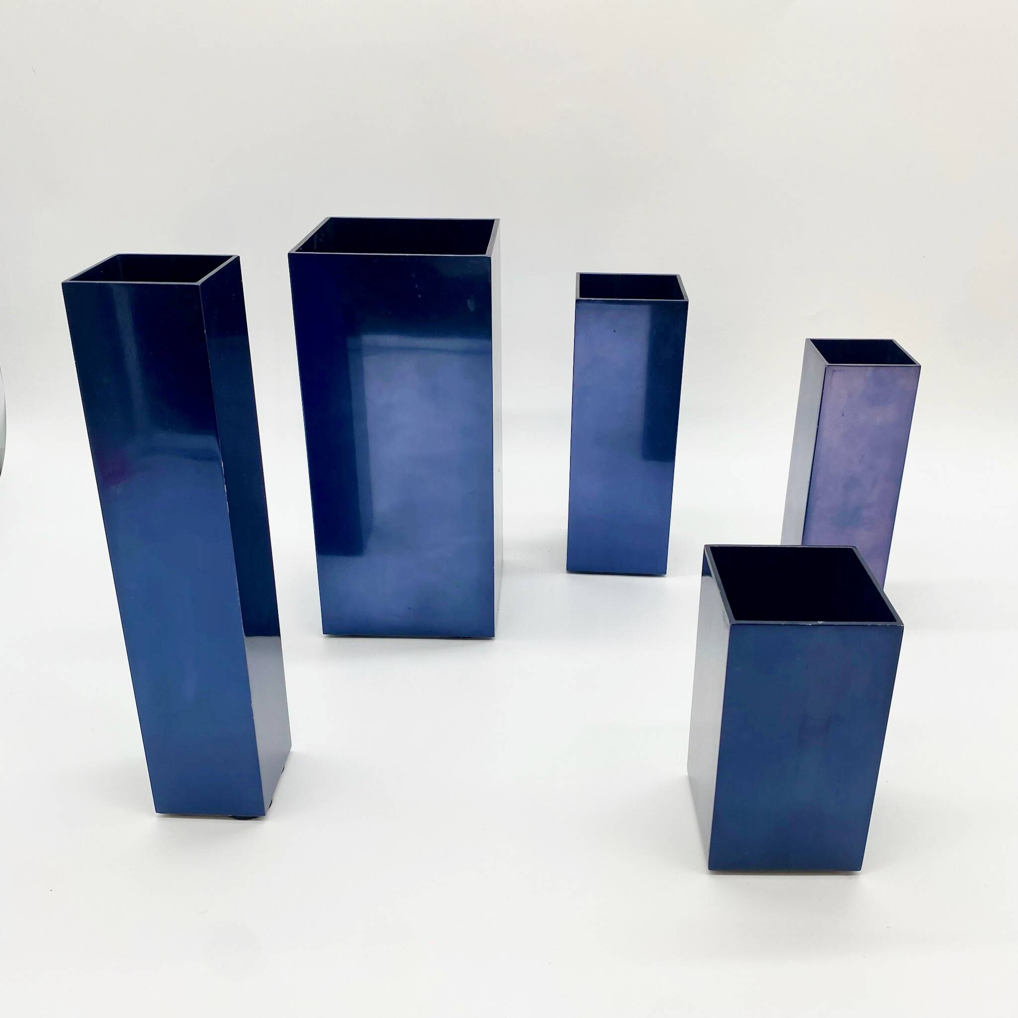 Modular metal vases – petrol blue, 1980s