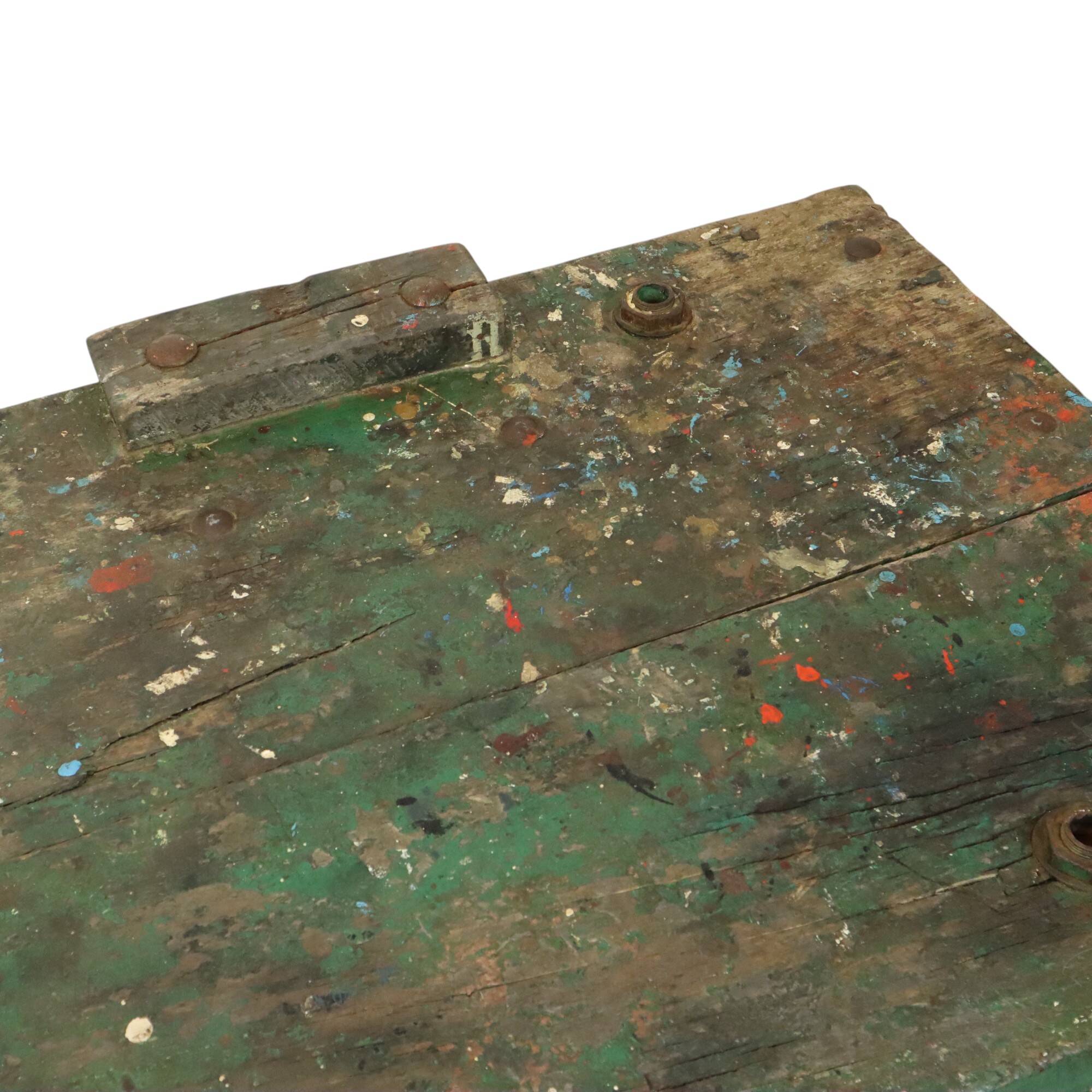 Unique Green Industrial Workbench Work Table Wood Metal 160cm