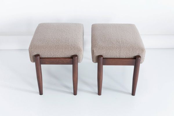 Set de deux tabourets vintage camel bouclé, Edmund Homa, années 1960