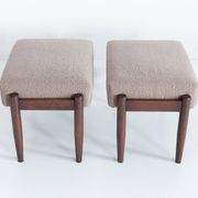 Set of two vintage camel bouclé stools, Edmund Homa, 1960s.