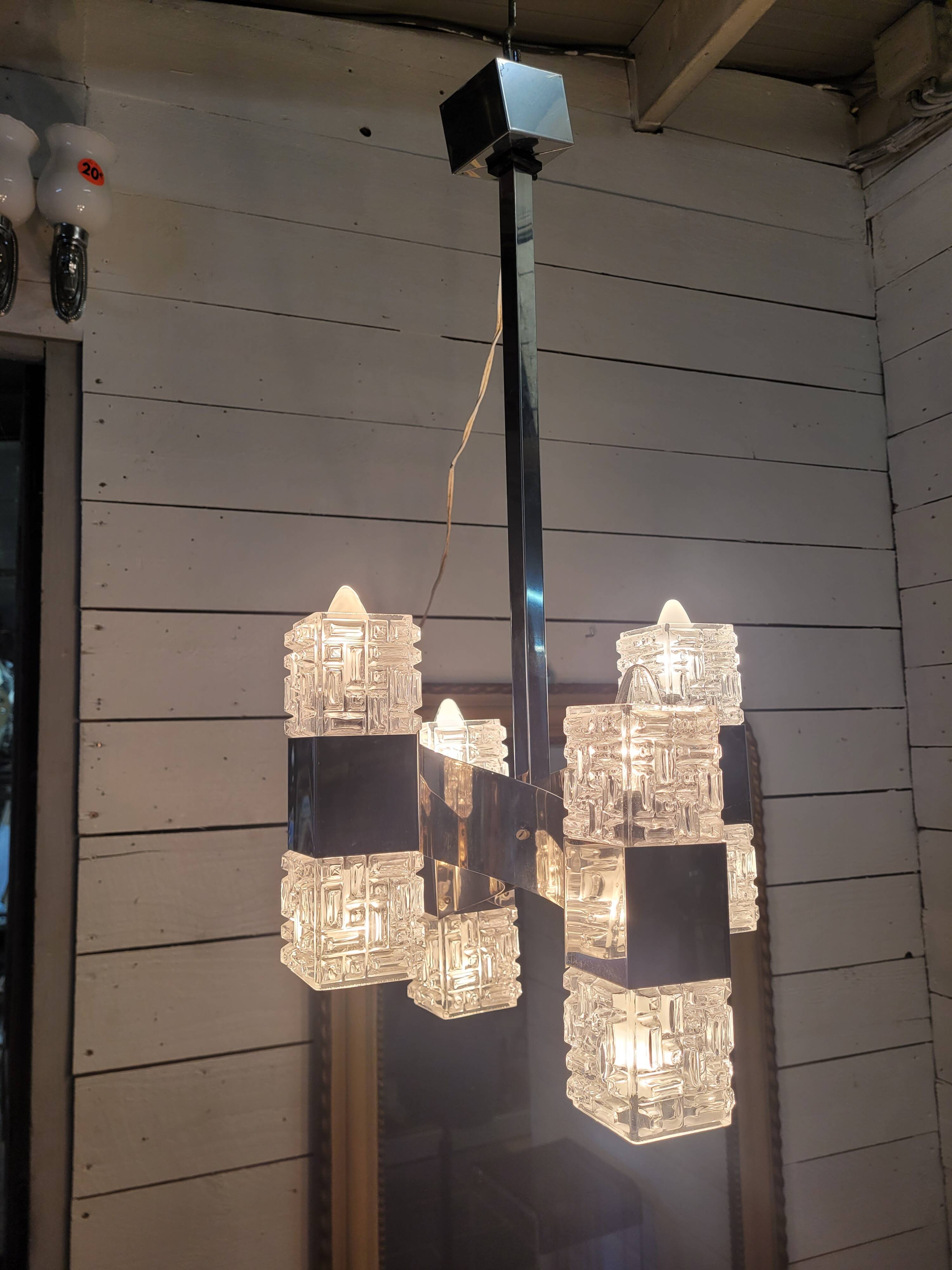 Chrome and glass pendant chandelier by Sciolari, Italy, 1960s