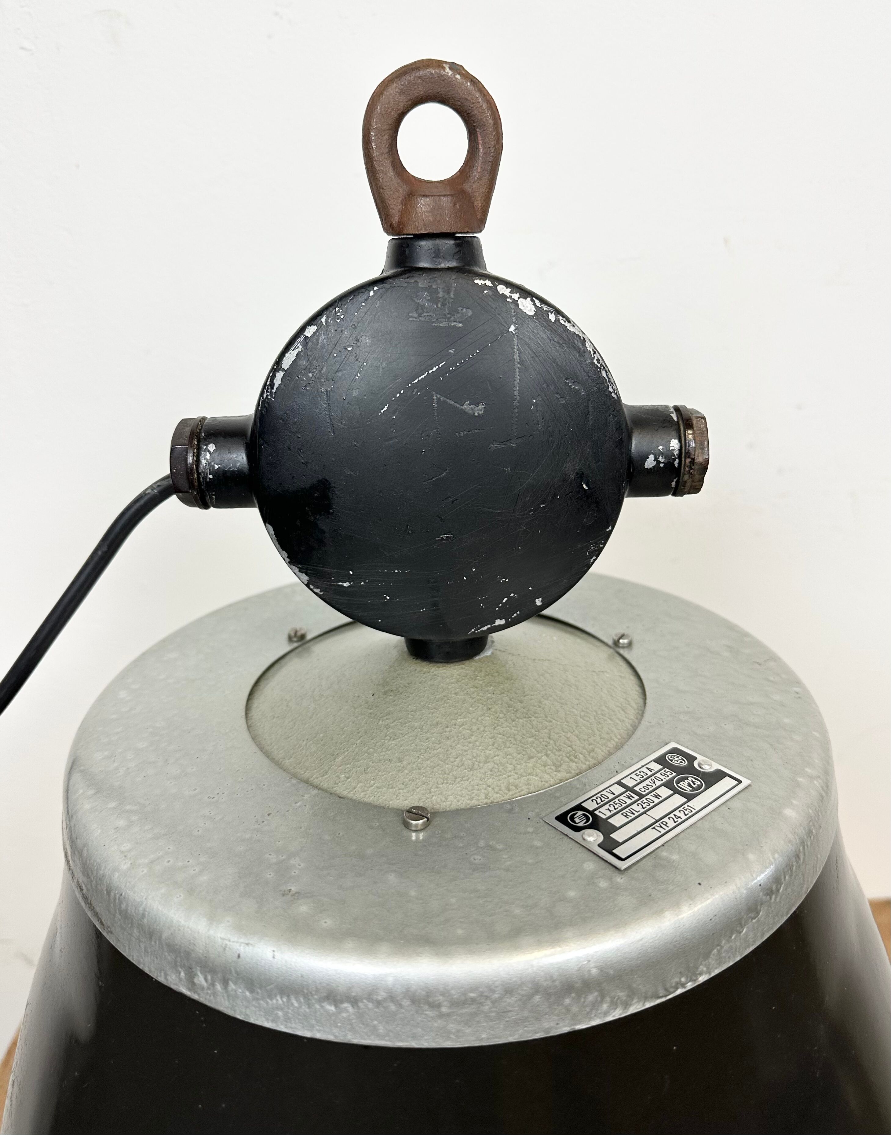 Industrial Black Enamel Factory Pendant Lamp, 1960s