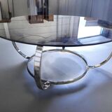 Table basse vintage chromée / table basse avec verre fumé