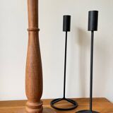 Trio of Vintage Teak and Steel Candlesticks