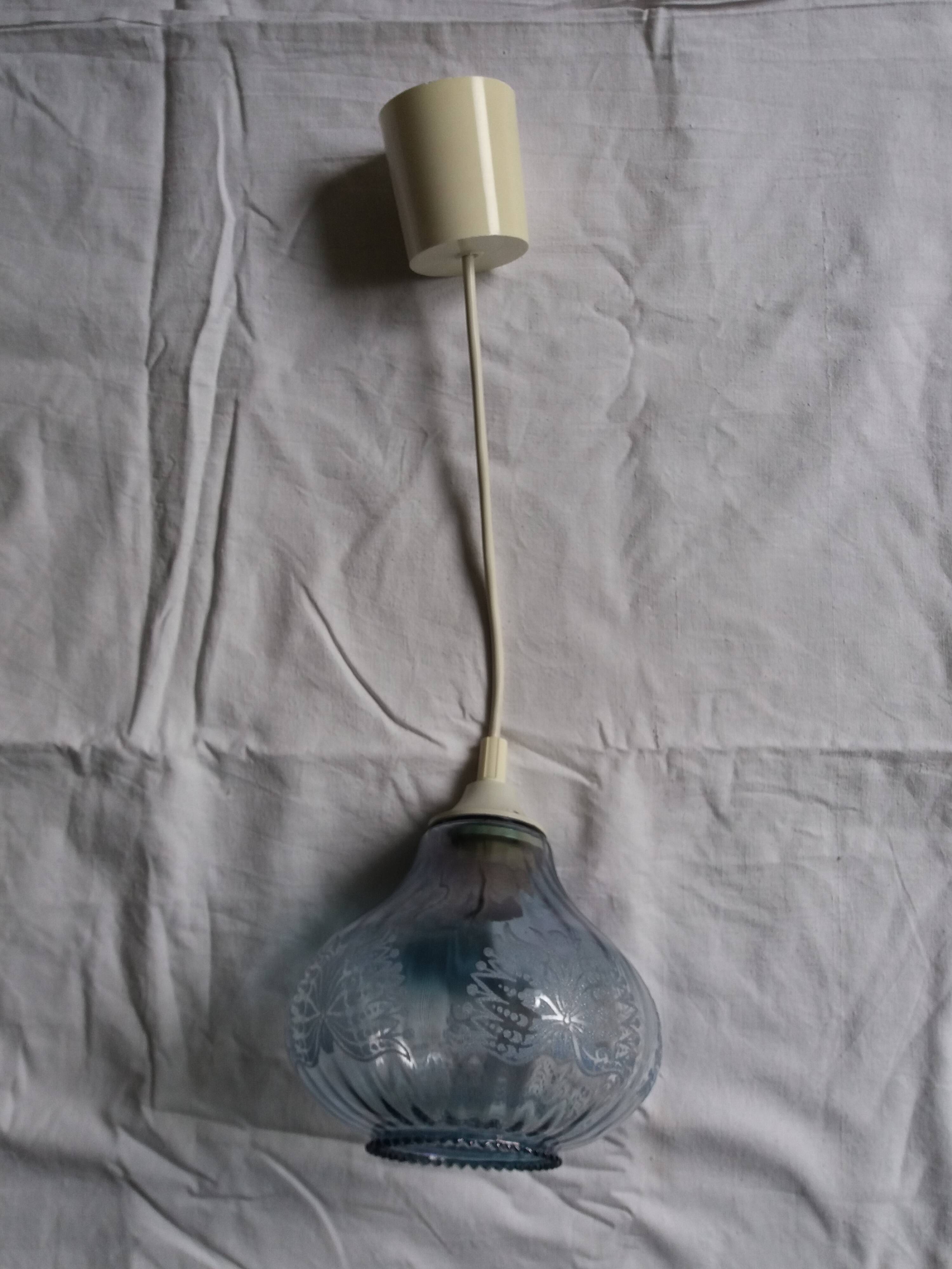 Blue glass tulip pendant light