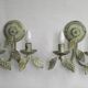 Pair of Vintage Italian Double Wall Lights Leaf Detail Green & Gold Finish