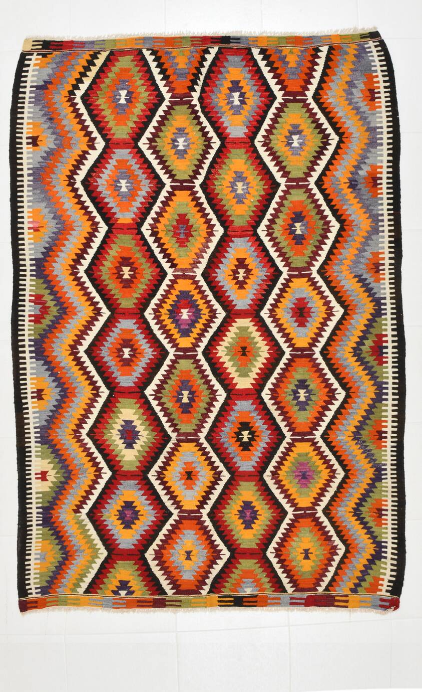 Tapis Kilim géométrique multicolore 5x8, 160x237 cm