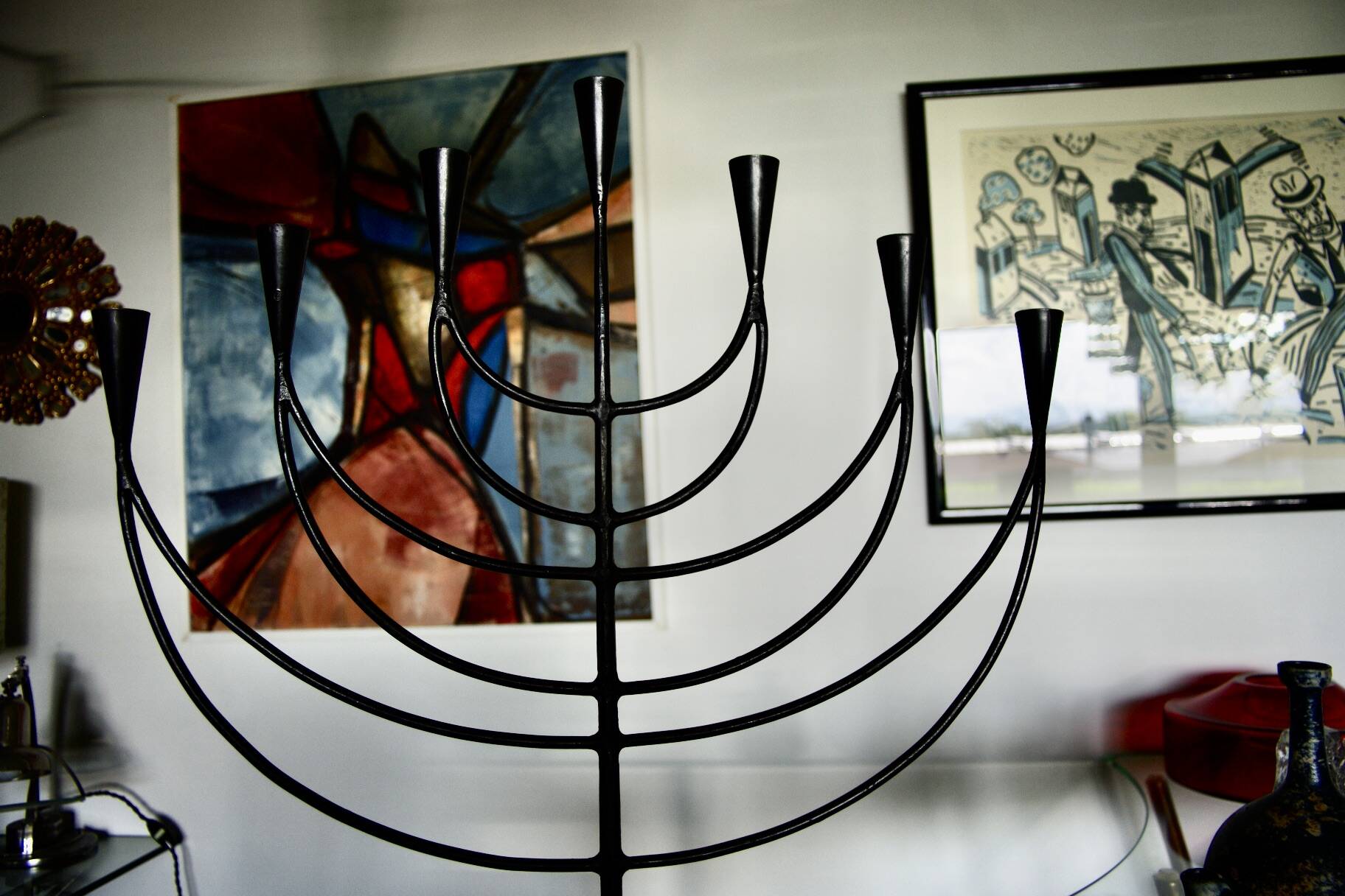 Wrought and beated iron menorah sweden 1950