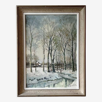 Winter atmosphere by Robert Germain - Oil on cardboard
