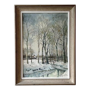 Winter atmosphere by Robert Germain - Oil on cardboard