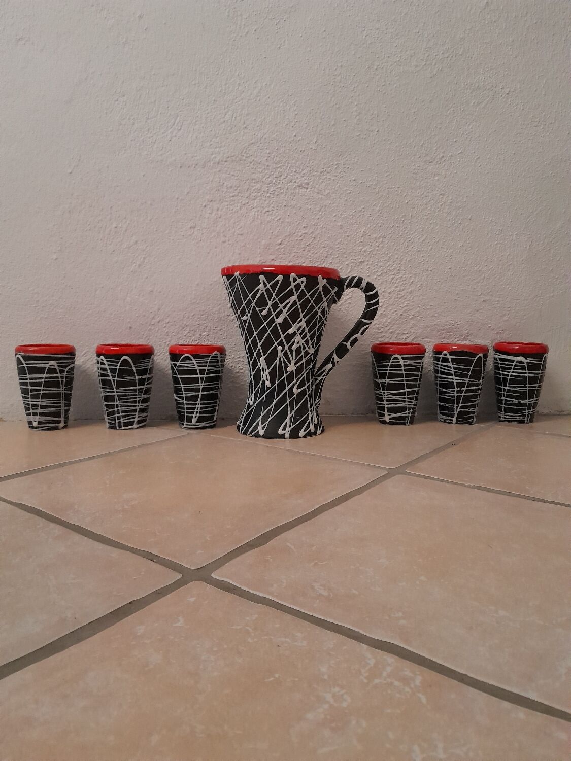 Exceptional set of orangeade from Vallauris, vintage 1950-60.