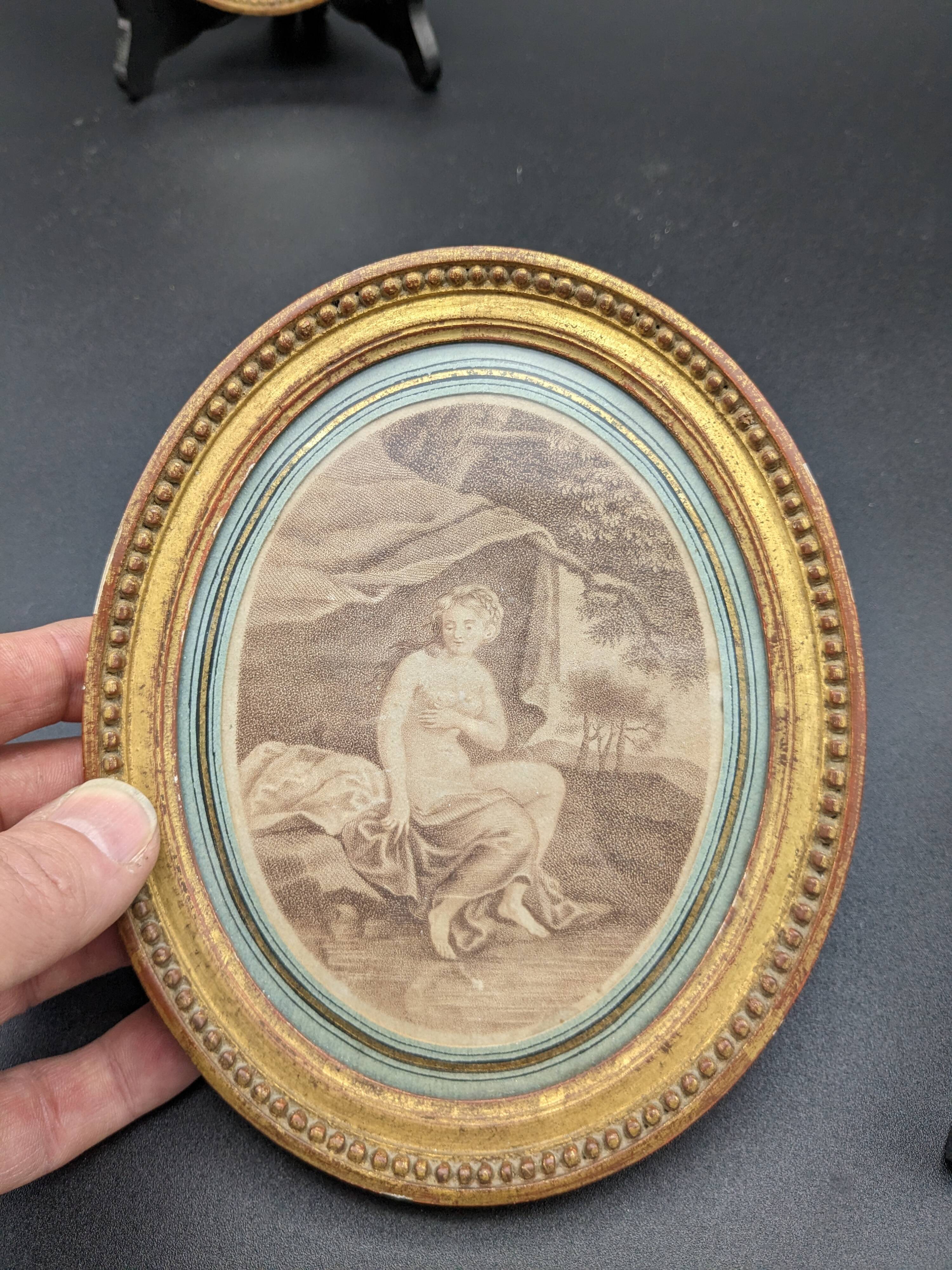 Pair of engravings Diane au bain XIX th gilded wood frame