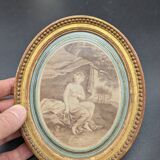 Pair of engravings Diane au bain XIX th gilded wood frame