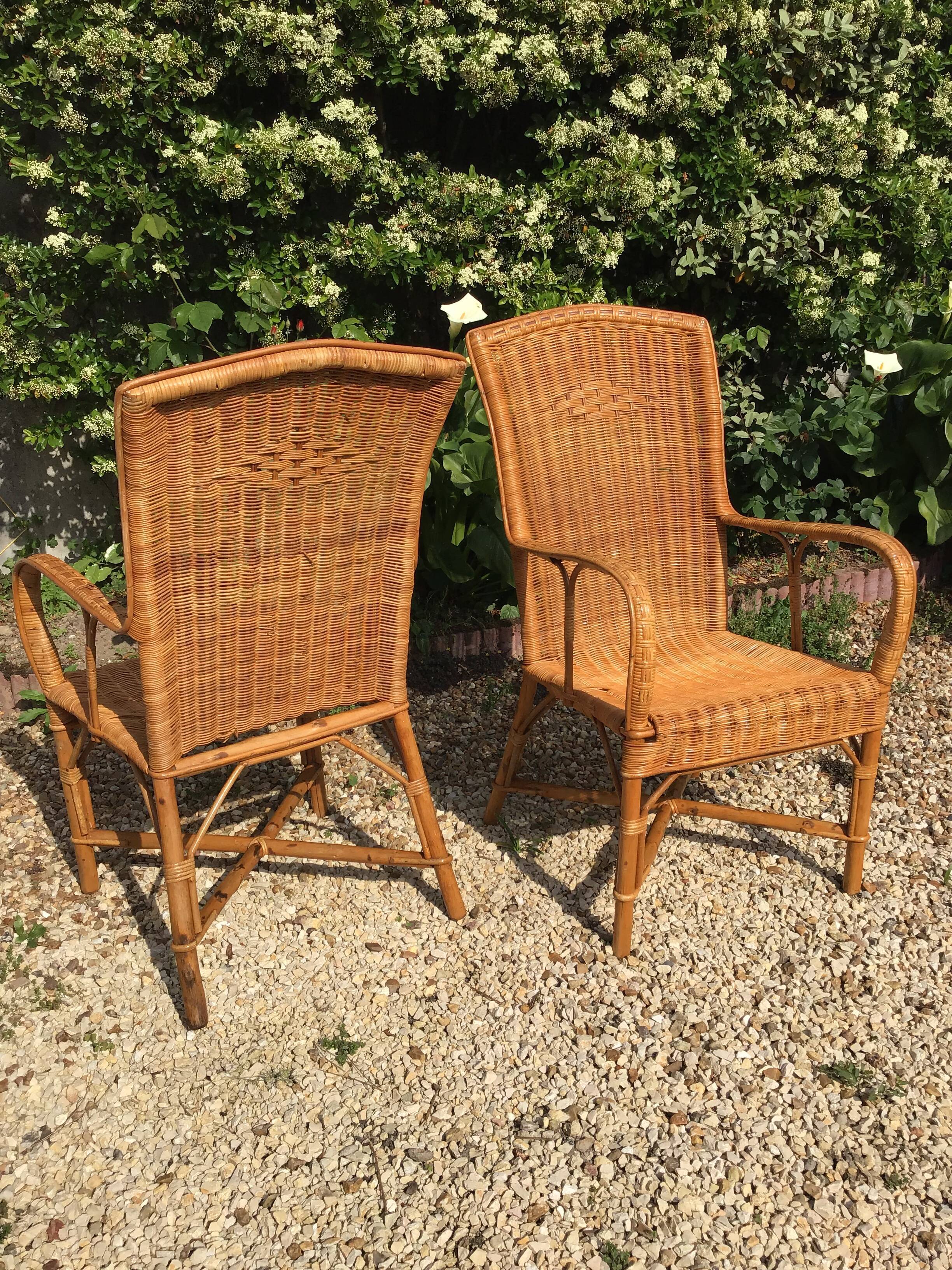 Pair of rattan armchairs