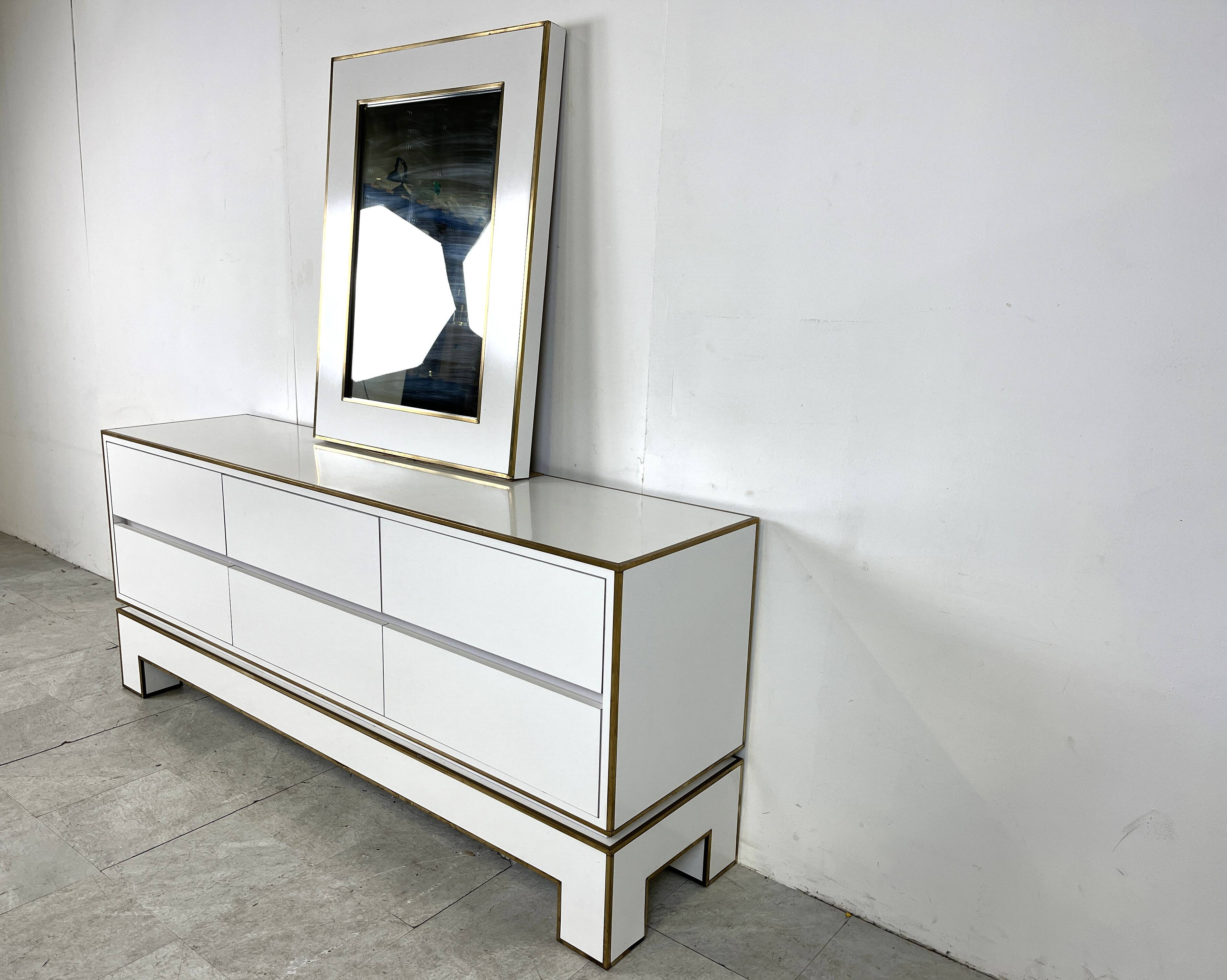 White lacquered credenza by Alain Delon with mirror, 1970s