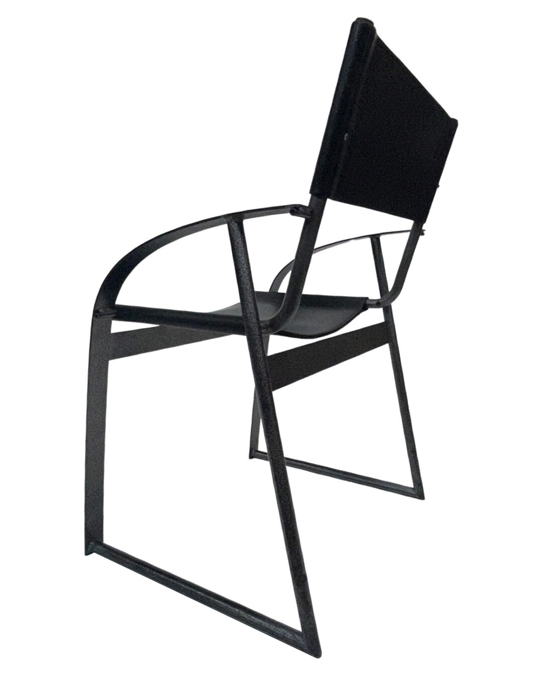 Chaise vintage en cuir et acier noir des années 1970