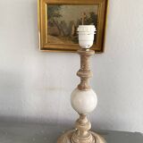 Wood and marble lamp, new 2M fabric cable, cotton lampshade