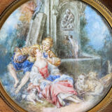 Old Miniature Painting "The Singer" romantic scene + frame