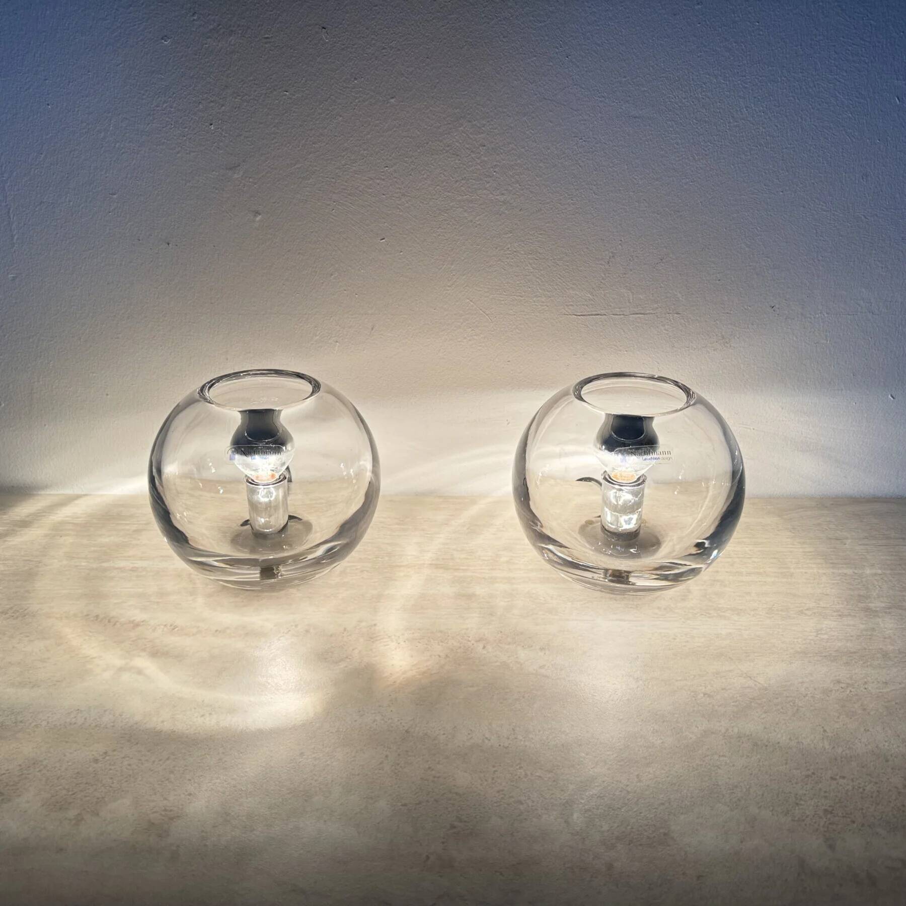 Pair of Nachtmann Leuchten design sphere crystal table lamps, 1970s