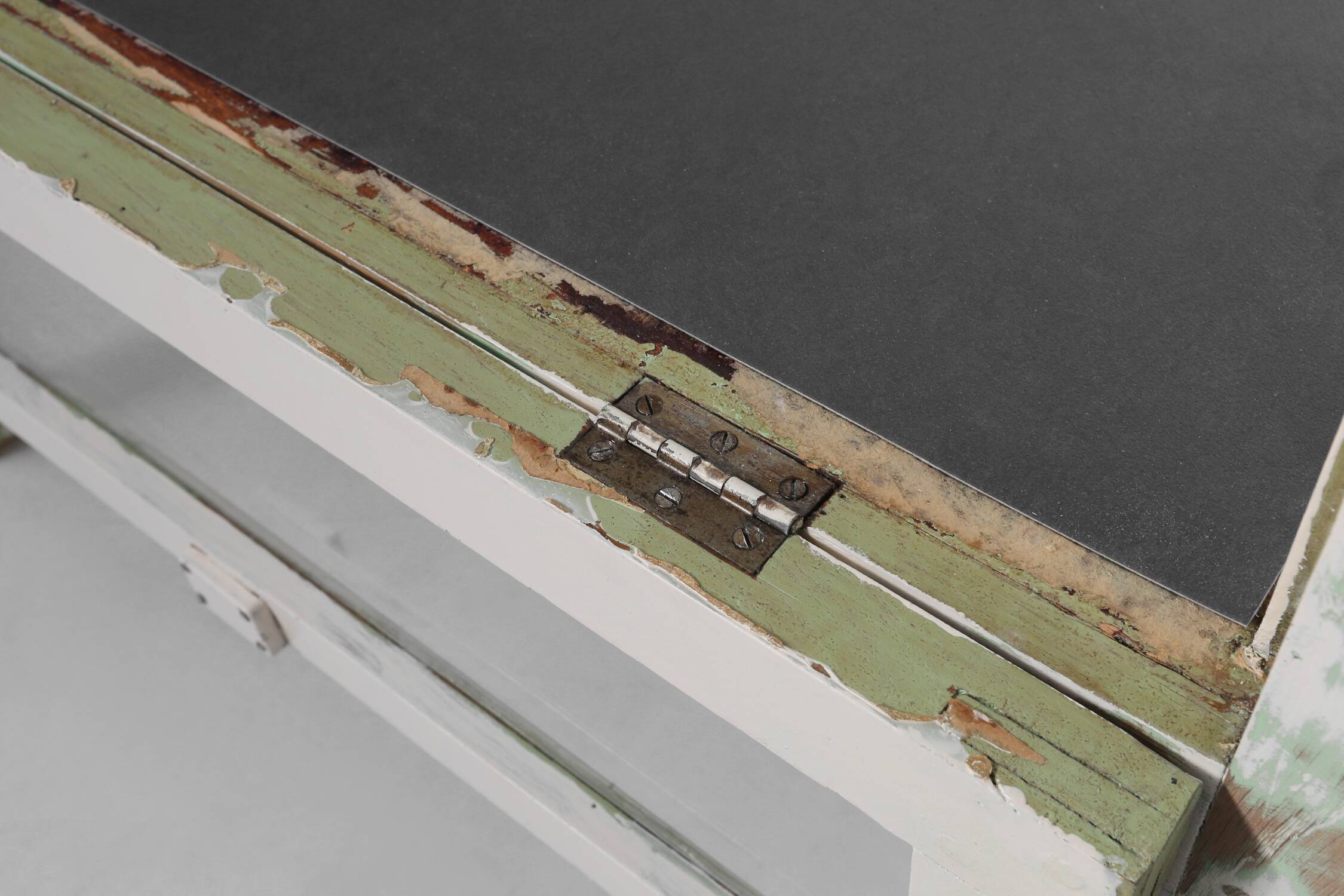 Beautiful patinated large rustic oak display case, France ca. 1900