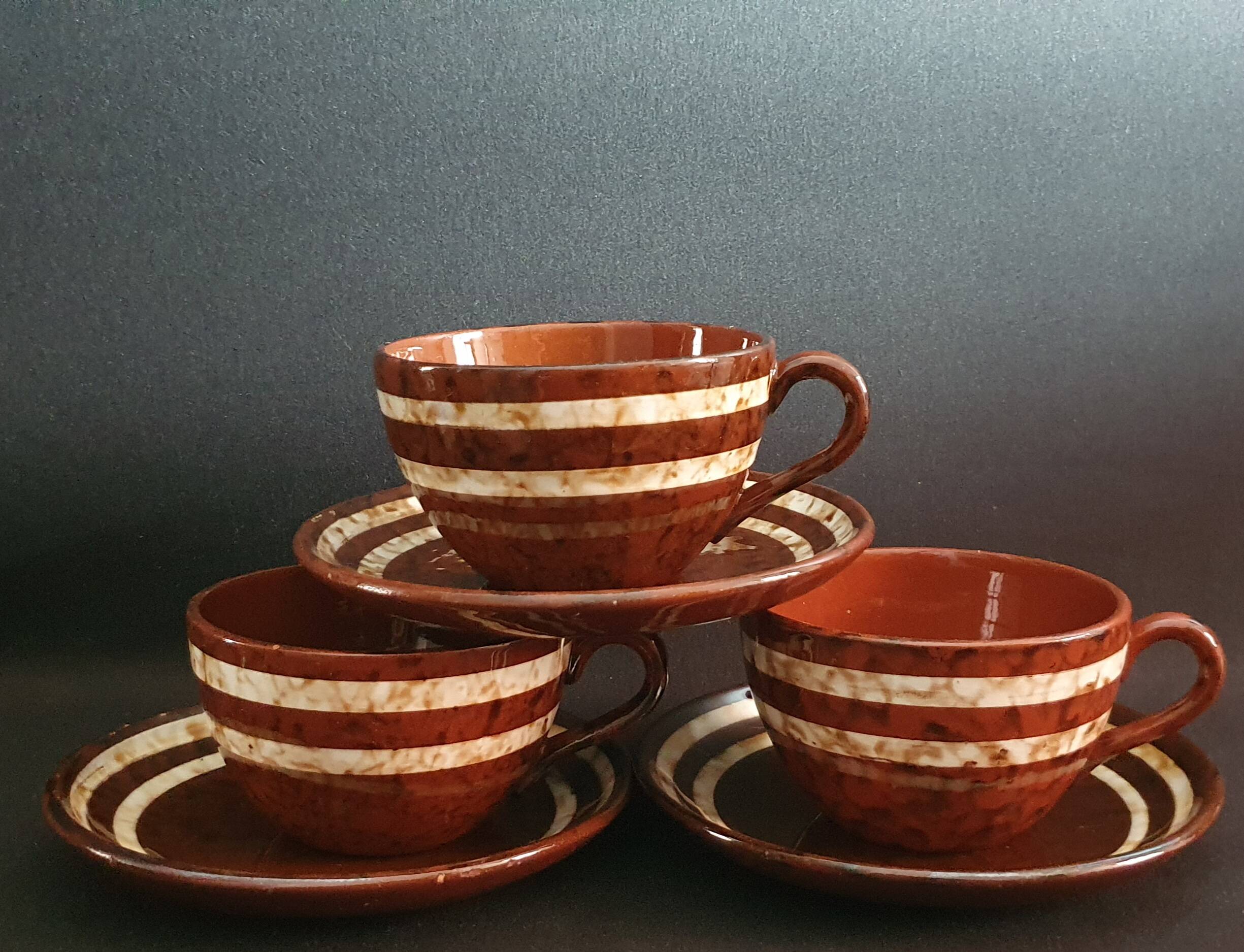 "Mary" Sarreguemines trio of cups