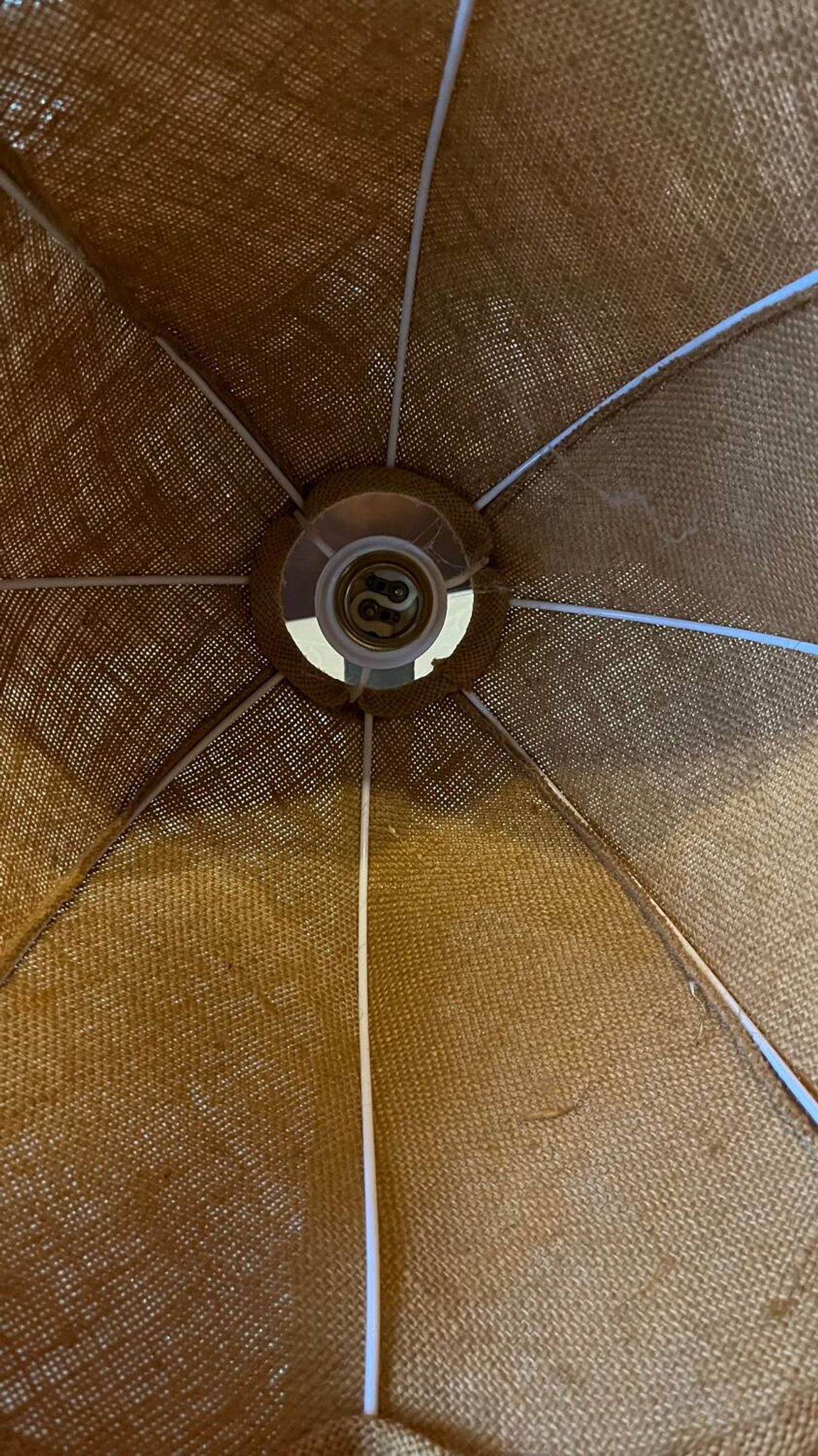Lampe à poser fer forgé  toile de jute vintage