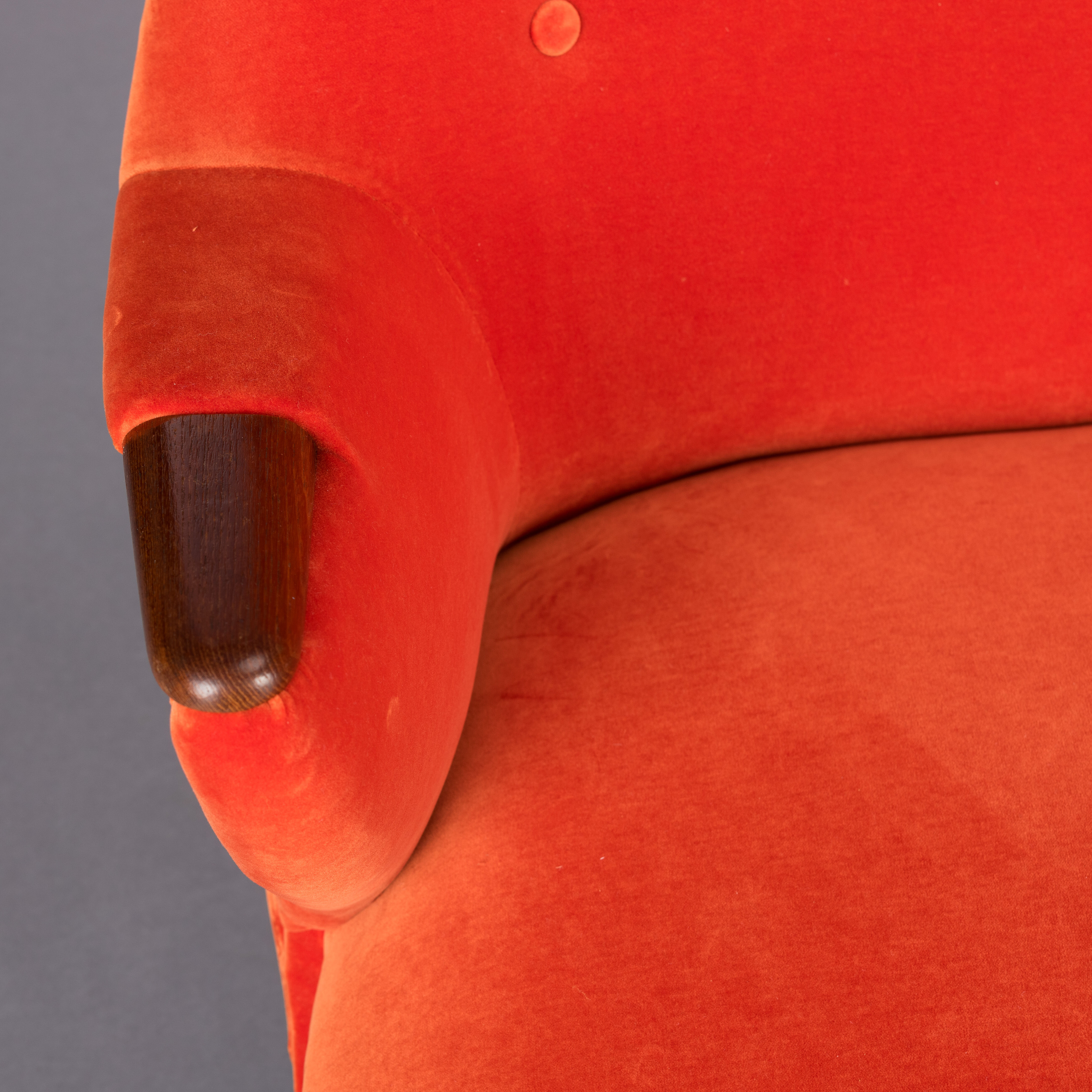 Reupholstered Midcentury Velvet Orange 3-Seat Sofa from CFC Silkeborg, 1960s