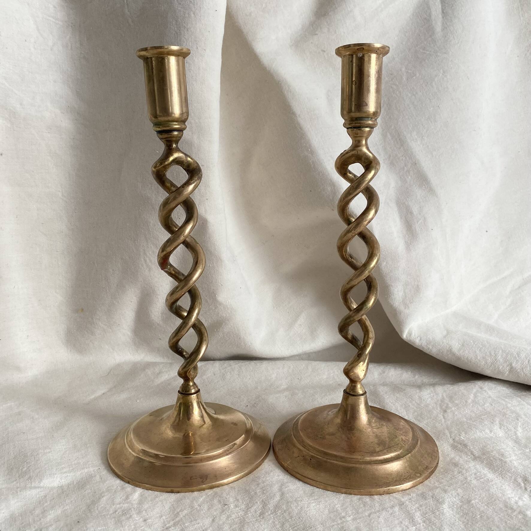 Pair of twisted brass candlesticks