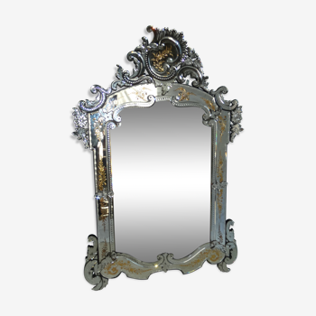 Miroir Baroque murano eglomisé hauteur 166 x 110 début XXème