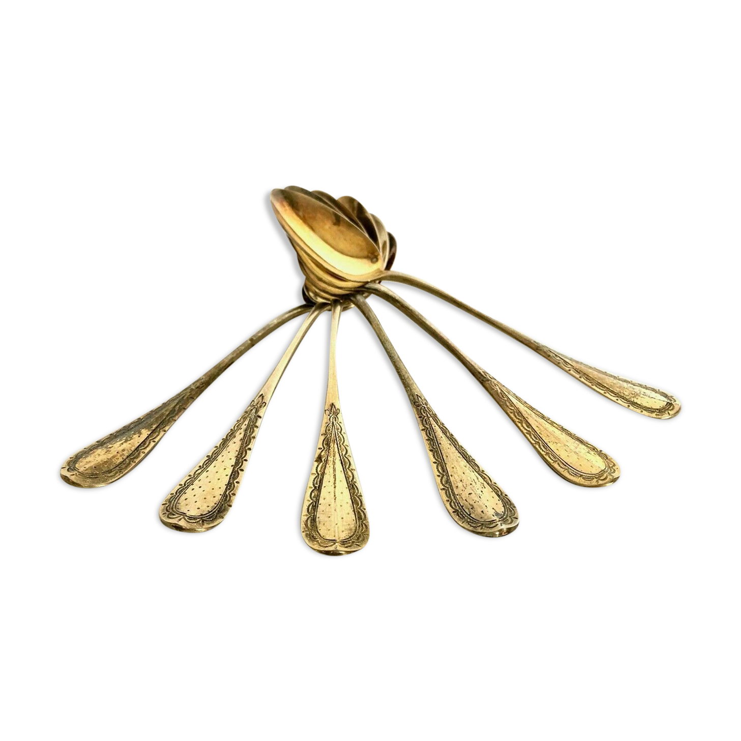 6 spoonfuls silver and vermeil poincon minerve gaston bardies 19th 122 grams