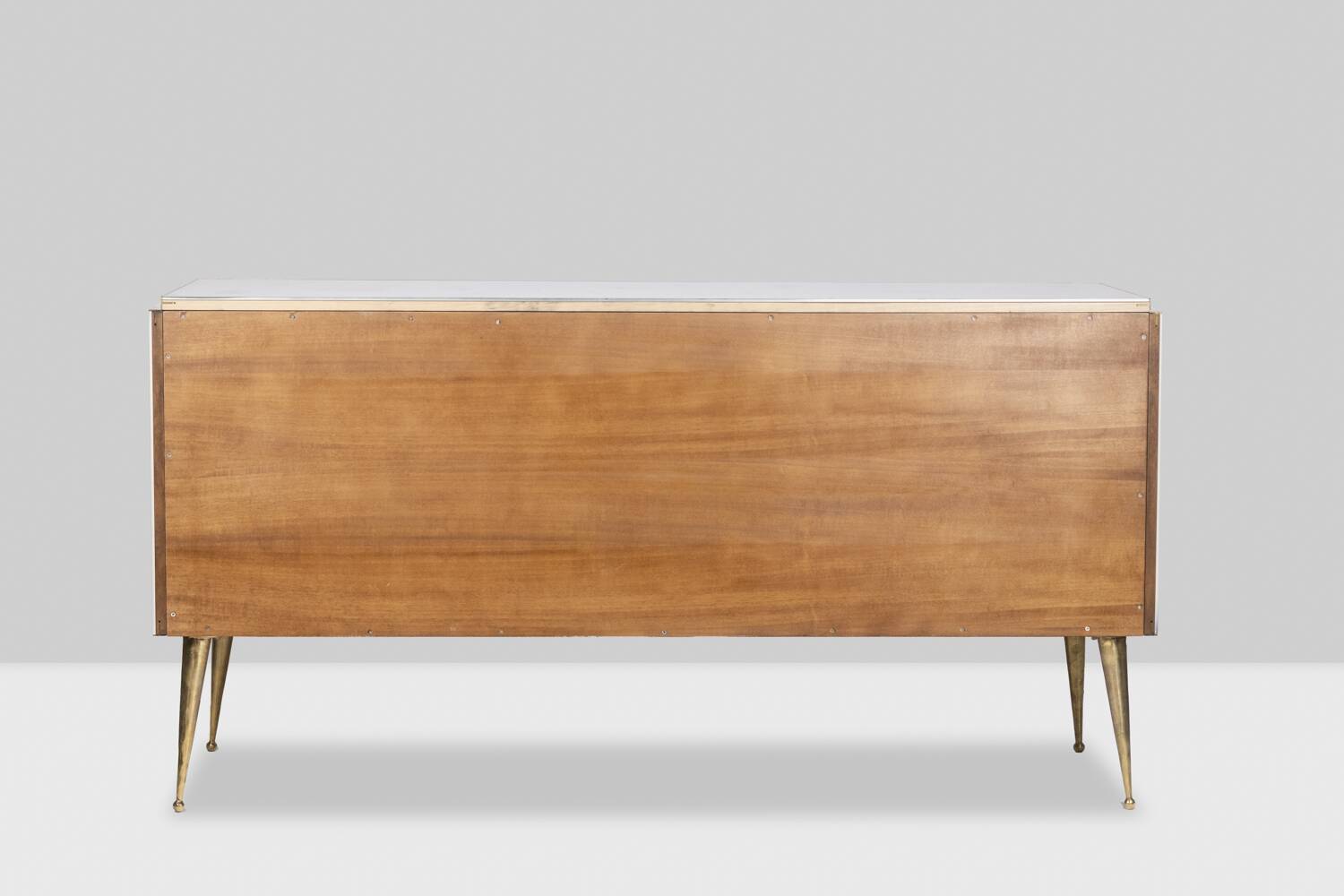 Geometric sideboard in glass and gilded brass. Contemporary Italian work.