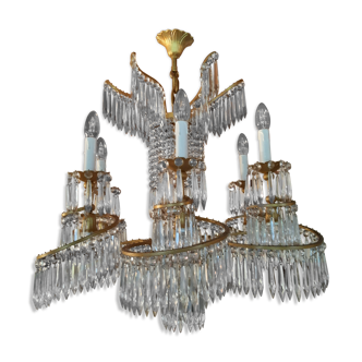Lustre cristal, bronze et métal doré maison Baguès vers 1950