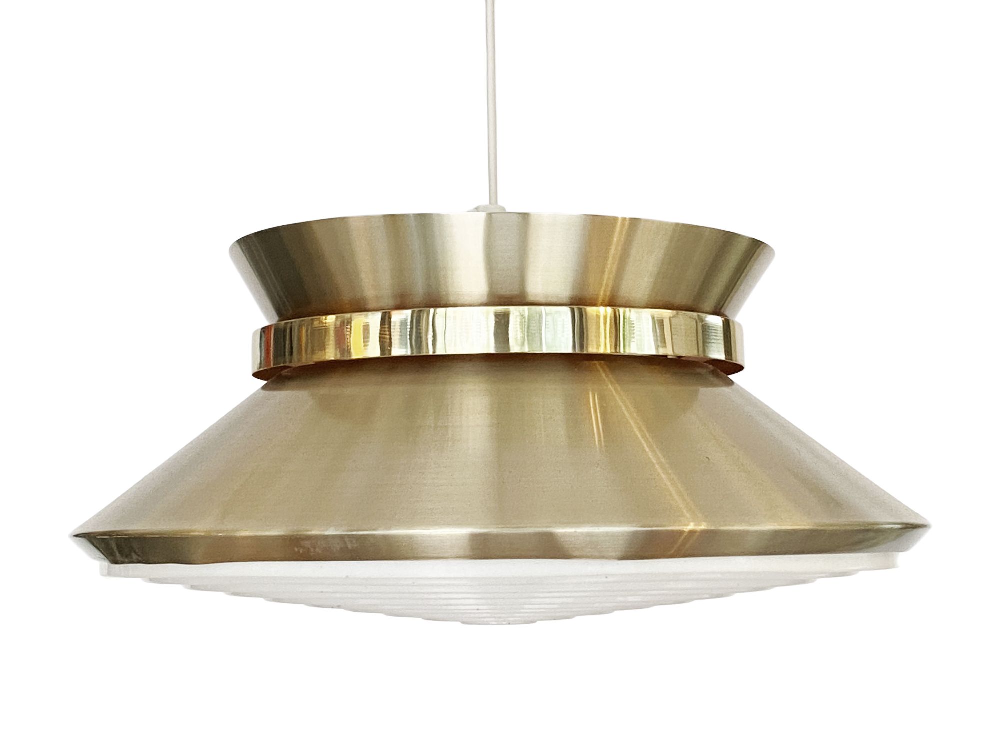 Brass colored aluminium pendant light by Carl Thore for Granhaga Metall. Sweden 1970s