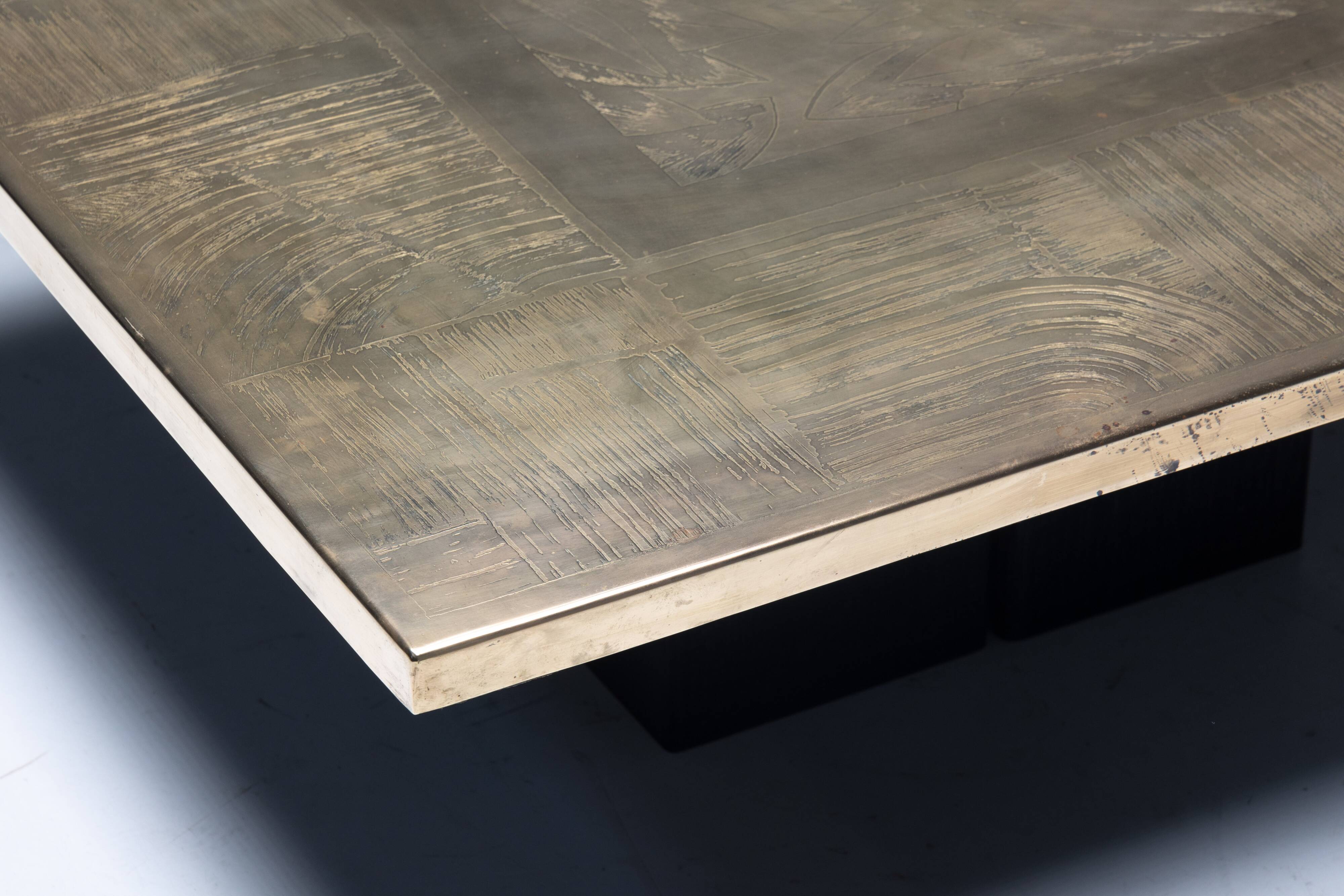 Brass Etched Coffee Table by Christian Heckscher, Belgium, 1970s