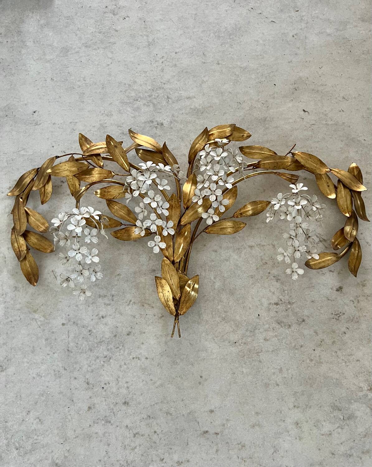 Old and large golden wall lamp Hans Kögl design from the 60s clusters of flowers