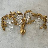 Old and large golden wall lamp Hans Kögl design from the 60s clusters of flowers