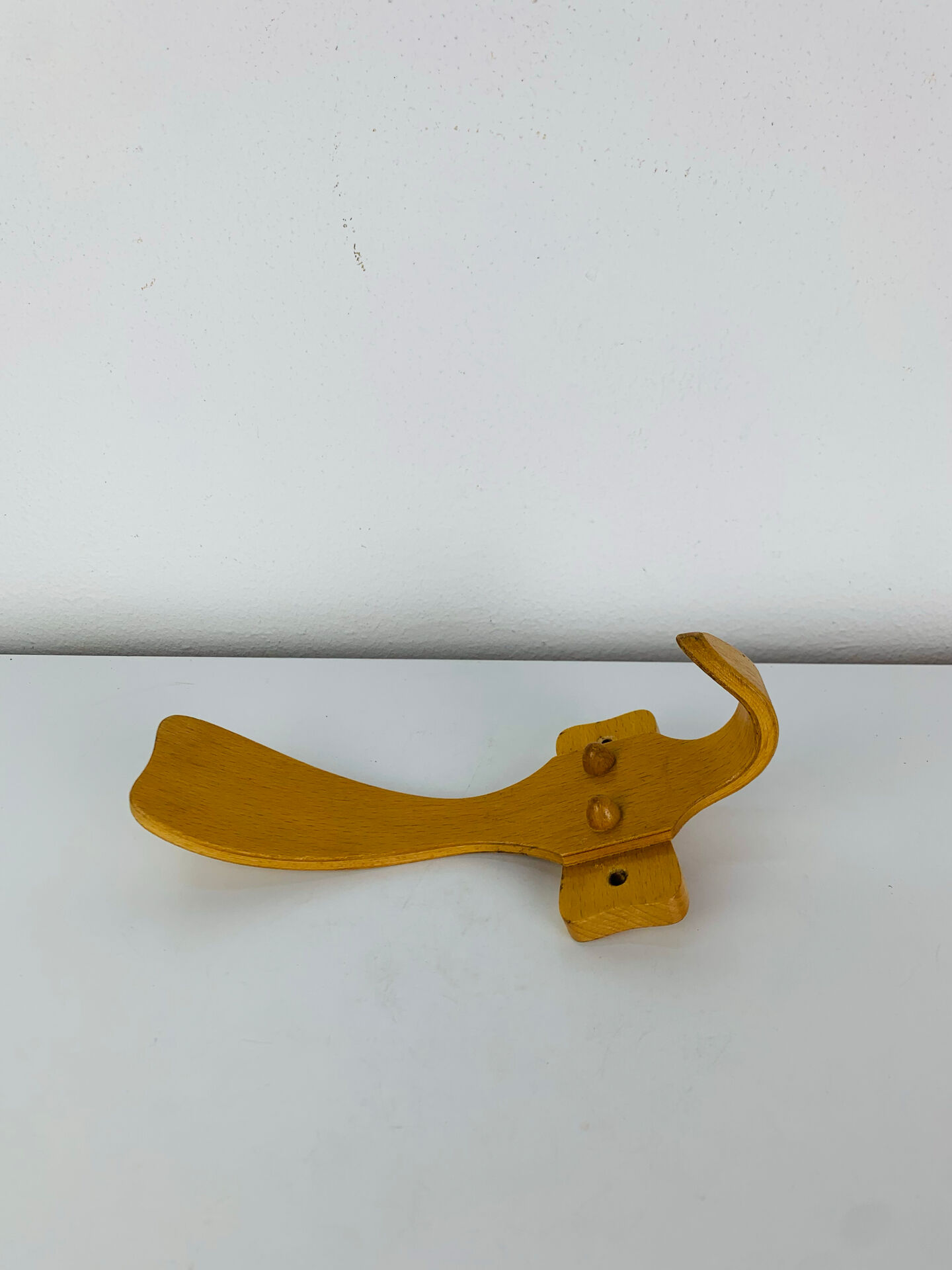 Curved wooden coat hook, 1960s vintage