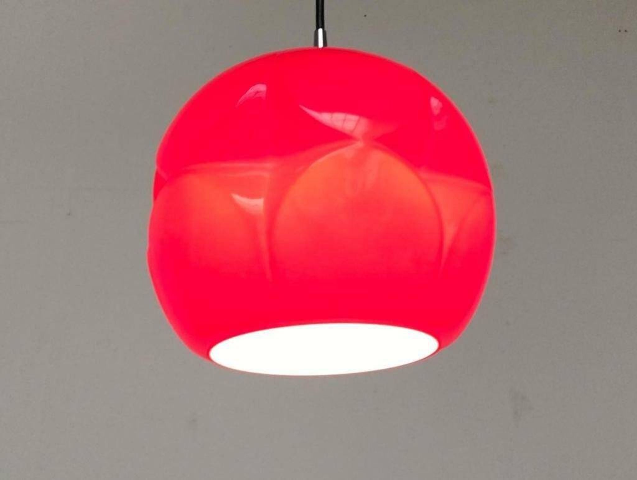 Vintage German space age glass ball pendant lamp by Peill & Putzler, 1970s.