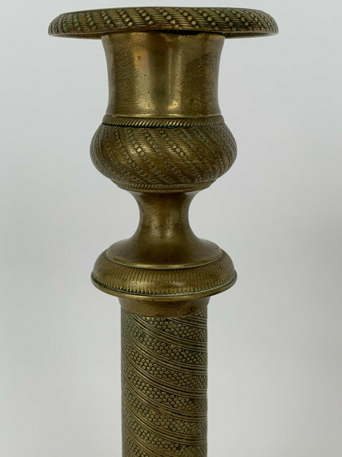 PAIR OF CANDLE HOLDERS PERIOD RESTORATION 19TH BRONZE GILDED CISELE GUILLAUCHE