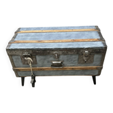 Old zinc trunk with legs, industrial console