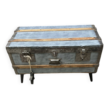 Old zinc trunk with legs, industrial console