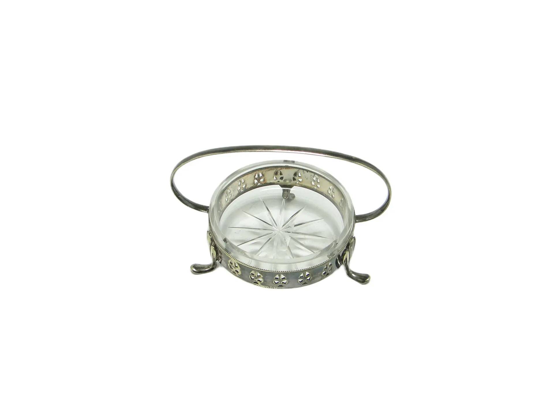 Plateau, moderne du milieu du siècle, en laiton argenté, en verre clair, Royaume-Uni, années 1950.