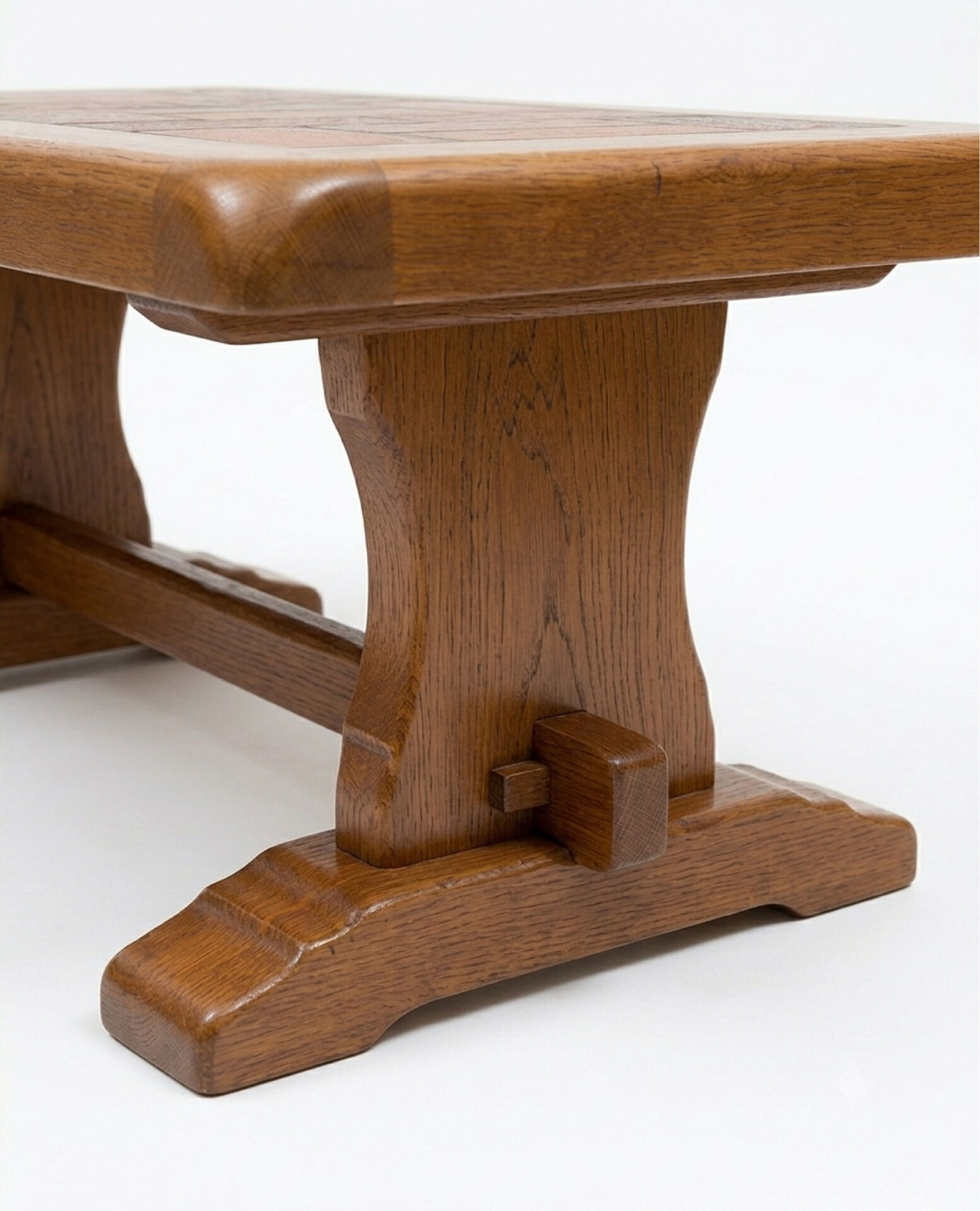Brutalist coffee table in solid oak and ceramic – 1970