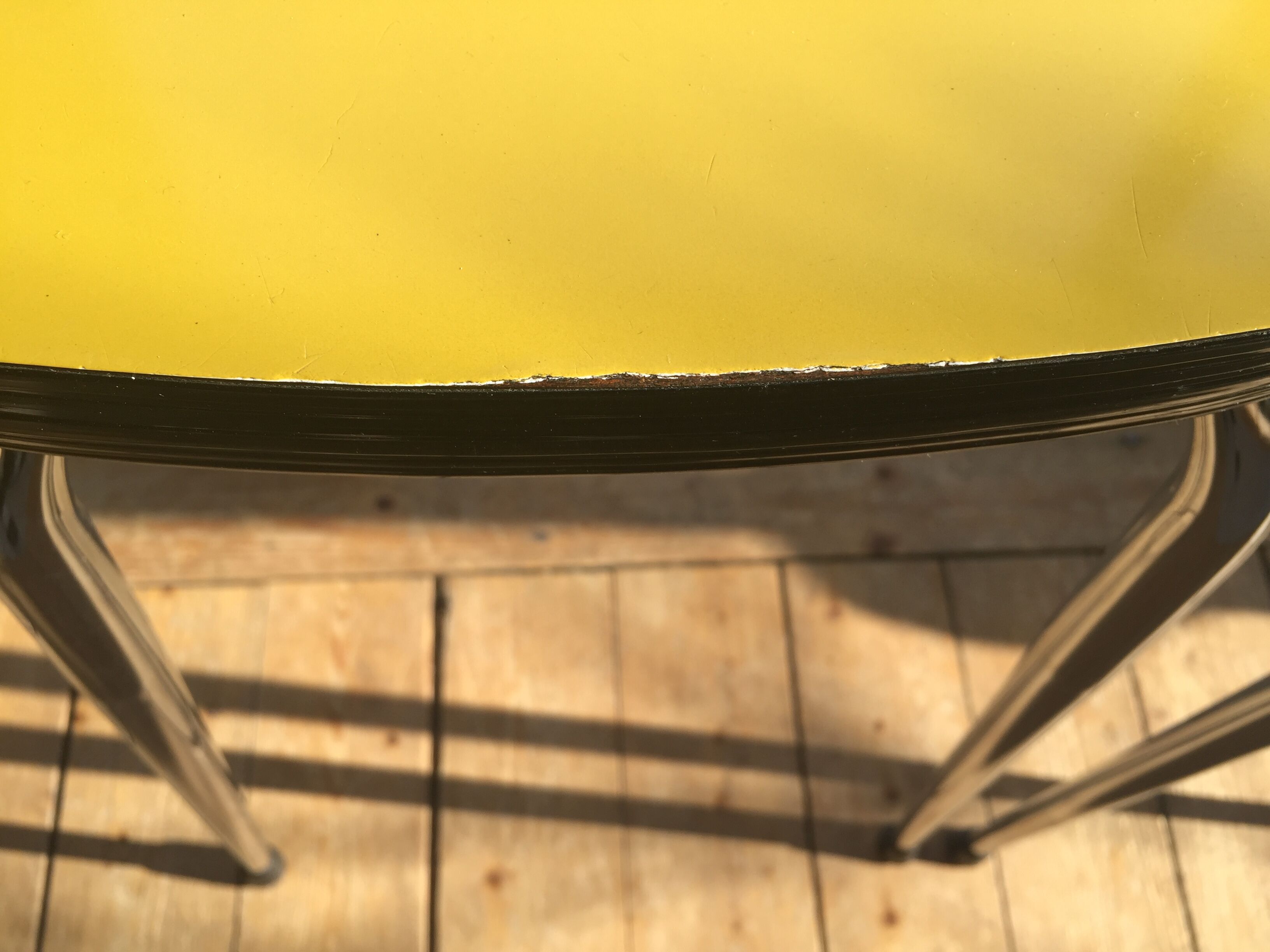 Duo of vintage formica mustard yellow stools